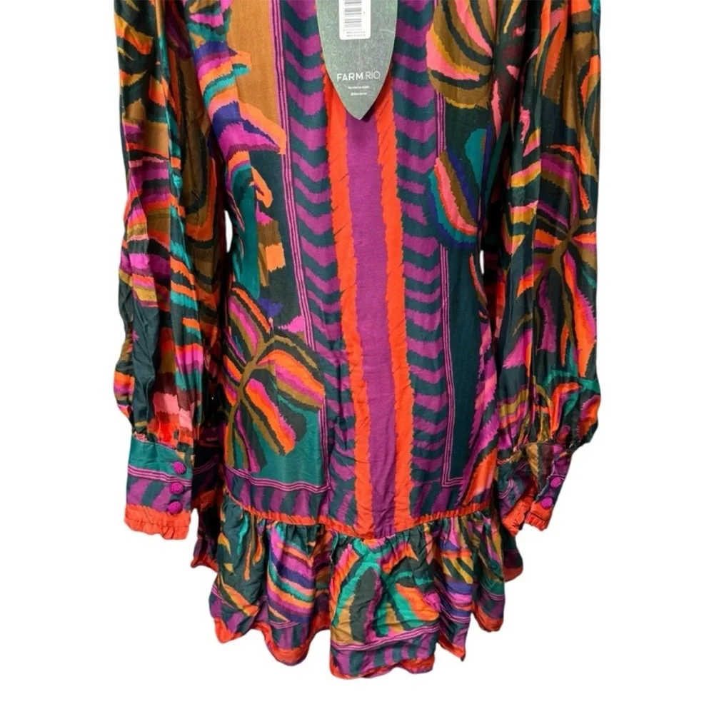 Farm Rio Foliage graphic long sleeve Women's Dress size XL new with tags - Picture 8 of 11